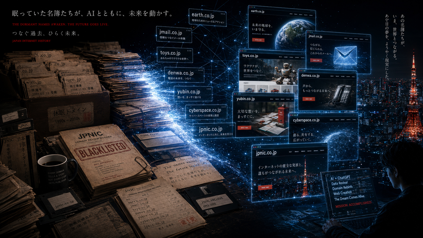 眠っていたドメインが人工知能によってウェブサイトへ変わる画像